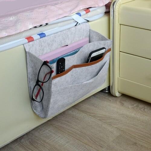 Bedside Storage Bag for Notebook Sundries Felt Hanging Storage Bag Bedside Organizer Pouch Bed Holder Pockets