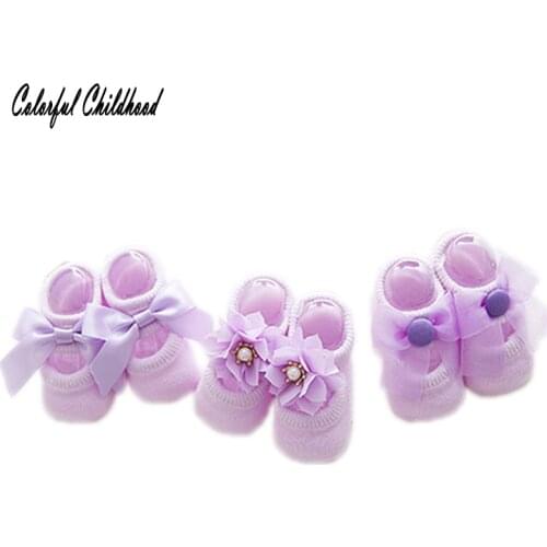 Newborn Baby Wool Short Socks Candy Color Sweet Light Purple Bow Winter Shoes Socks Children Pearl Sokken Baby skarpetki 0-24m