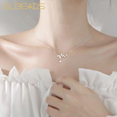 Subeads Cz Zircon Electrocardiogram Pendant Necklace for Women Wedding Party Necklace Neck Choker Jewelry Gift