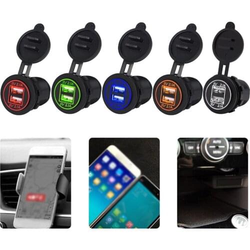 Universal Cigarette Lighter 5V 2.1A/2.1A Car Charger USB Vehicle Waterproof Dual USB Charger 2 Ports Power Socket