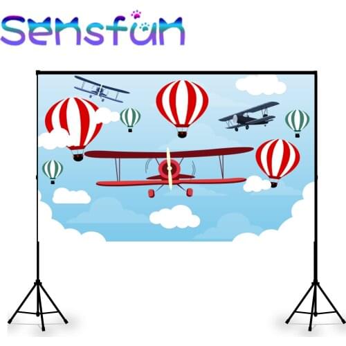 Xq0526 Blue Sky Hot Air Balloons Backdrops Photography Custom Kids Baby Shower Background Newborn Birthday Party Backdrop Poster