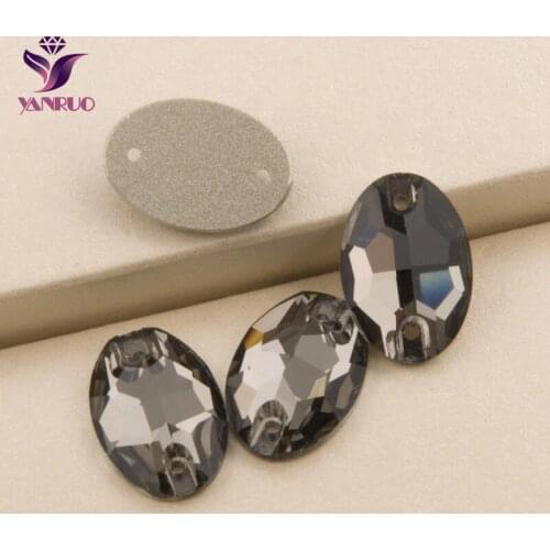YANRUO 3210 Oval Black Diamond Sew on Stones Wedding Rhinestones Grey Glass Crystal Sewing Flatback Decoration Clothes