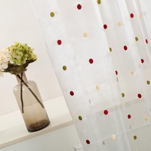 Embroidered Curtains for Living Room Color Dot Pattern Window Curtain for Kid Bedroom Window Treatment Drapes Tulle Curtain