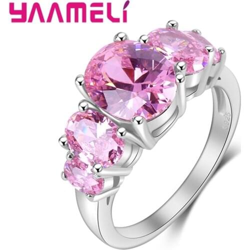 925 Sterling Silver Wedding Rings For Women Pink Oval Zircon Jewelry Bague Bijoux Femme Engagement Ring Accessories