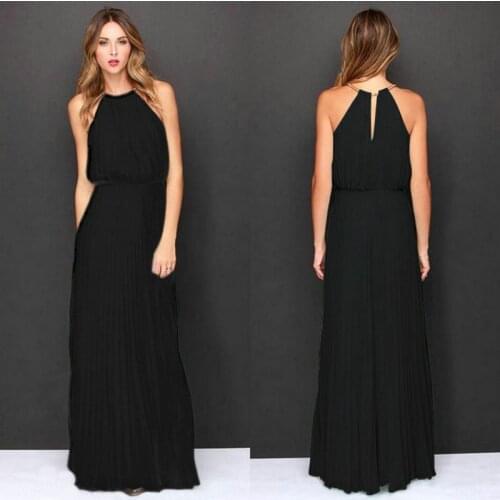 2018 High Bohemian Dress Chiffon Solid Beach Dress Sexy Evening Party Clubwear Spaghetti Strap Dresses Black Red Pink White