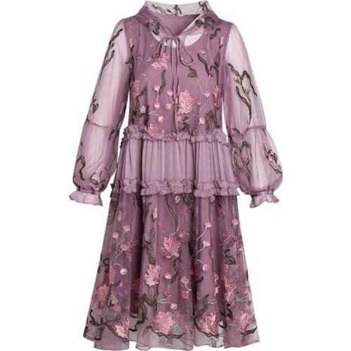 New Spring Summer Womens Dresses Lace Lantern Sleeve Femme Vestido Embroidery Loose Plus Size Lady Floral Chiffon Dress