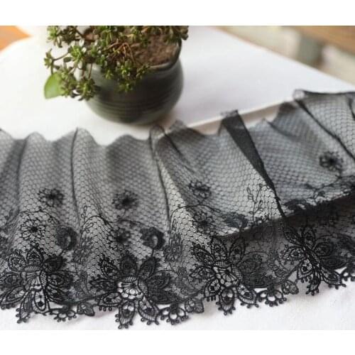1 Meter/lot 19cm Width High Quality Black Embroidery Lace Trim Floral Lace Fabric DIY