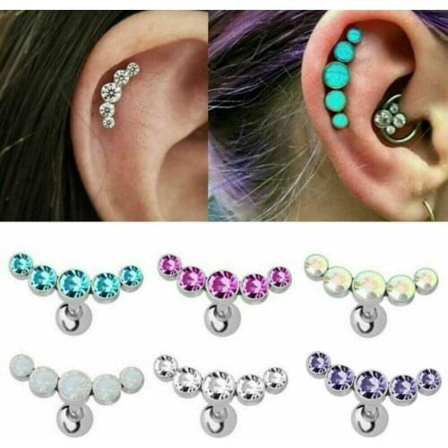 1pc New Design Cz Curved Bar Cartilage Earring Conch Piercing Helix Stud Ear Piercing Jewelry Surgical Steel Czech Tragus