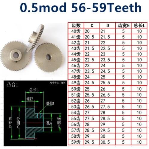 1pc 0.5mod spur gear Convex step 45# 0.5 die 56 57 58 59 tooth straight gear