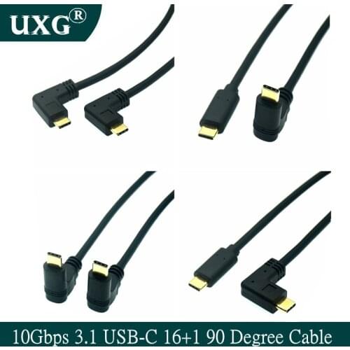 10Gbps USB 3.1 USB-C 16+1 90 Degrees Up & Down Left & Right Angle Gold plated Male to Male Type C to C PD 100W Data 4K HD Cable