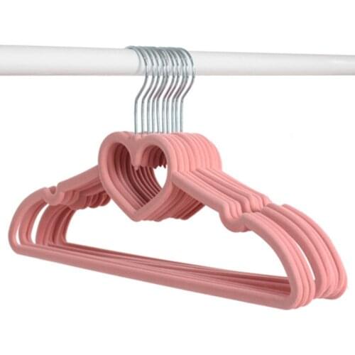 10 pieces Colorful Velvet Clothes Hangers Loving Heart Velvet Coat Hanger Non-slip Heart-shaped Multifunction Hangers