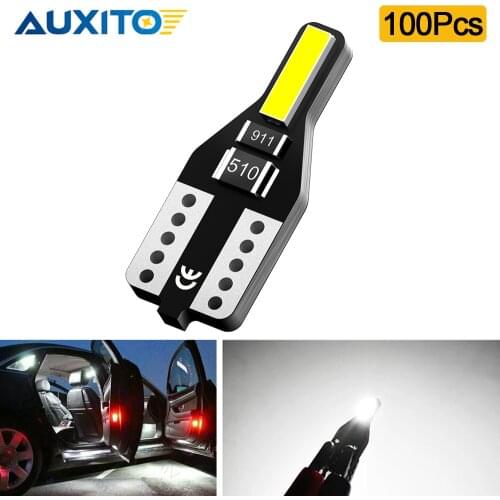 100Pcs AUXITO T10 194 168 W5W LED White Car Interior Map Dome Trunk License Plate Lights Auto LED Bulbs DC 12V 7020 SMD Lighting