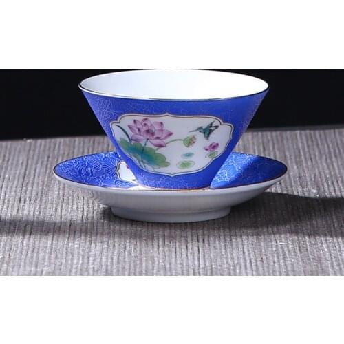 2PCS/Lot 65ml Jingdezhen Teacup with Mini Tray Kit Ceramic Porcelain Lotus Pattern Tea Bowls Master Teaware Home Drinkware Gifts