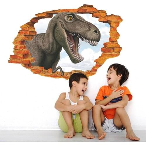 3d vivid Dinosaur Palm Tree Wall Stickers Kids Rooms Children Bedroom Decals Mural Decor DIY Home Decoration