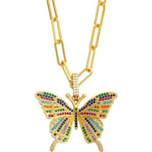 5Pcs Gold Curb Link Chain Butterfly Necklace For Women Micro Pave Big Pendant Necklace Collar CZ Punk Jewelry Gift