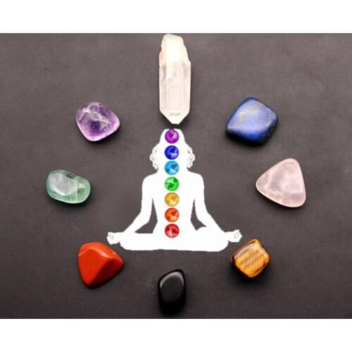 8PCS CHAKRA HEALING CRYSTALS HEALING CRYSTALS - REIKI HEALING, MEDITATION Pink Crystal,Amethyst,Green Fluorite,Lapis Lazuli Etc