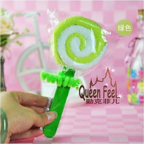 EMS 100 pieces Cute Washcloth Gift Lollipop Towel Bridal Baby Shower Wedding Party Favor Candy Shape Towel 20*20 cm