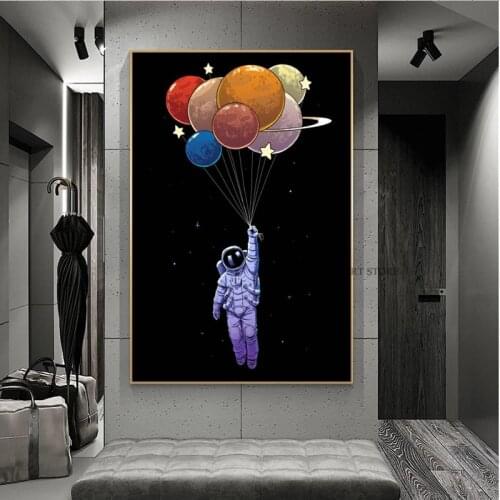 Astronaut Balloons Canvas Painting Space Fantasy Planet Abstract Art Poster and Prints Wall Art Hang for Bedroom Home Decoration