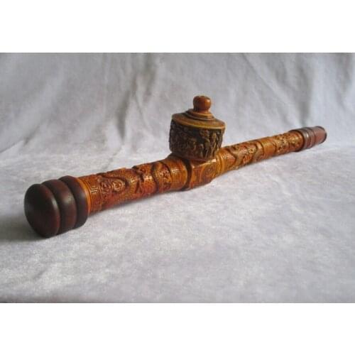 Free shipping Wonderful Chinese Handwork Bone Carved Dragon pipe, Handwork Long Pipe ,Chinese Old pipe ,long 39CM