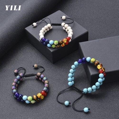 8mm Bead Chakra Bracelet 7 Chakras Healing Crystals Bracelet Yoga Stone Double Layer Row Beads Bracelets for Womens Mens Gift