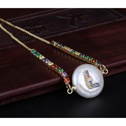 Rainbow Colors Cz Cubic Zirconia Initial L Alphabet Letter Name Natural Freshwater Pearl Gold Rainbow BraceletS For Women Girl