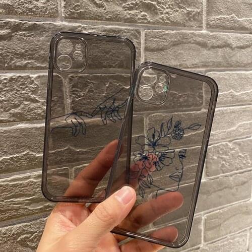 Abstract art painting line Phone Case Transparent for iPhone 7 8 11 12 se 2020 mini pro X XS XR MAX Plus smart phone case