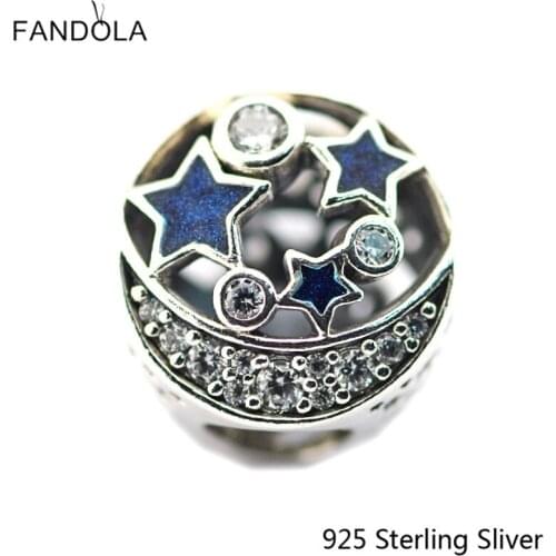 CKK 925 Sterling Silver Vintage Night Sky, Shimmering Midnight Blue Enamel Charms Beads Fits Original Bracelets DIY Jewelry