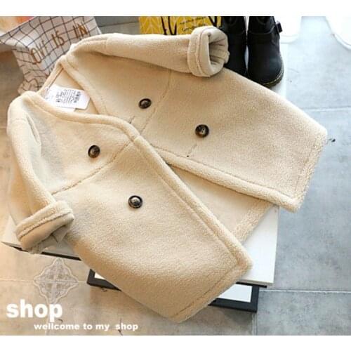 Girls long coat childrens lamb wool trench coat 3-10 years old