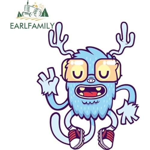 EARLFAMILY 13cm x 10.4cm Cute Monster Design Cartoon Car Sticker Vinyl Car Bumper Window Decal Waterproof Car Decorations