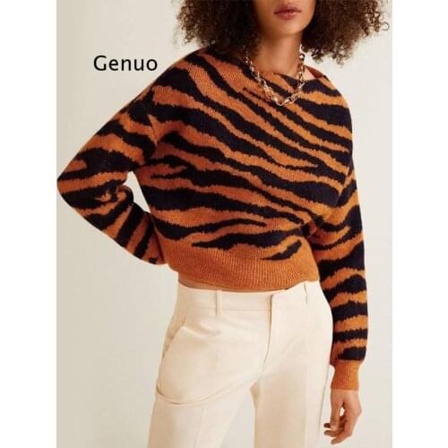 European and American Knitted Blouse Pullover Striped Loose Casual Long-Sleeved Round Neck Sweater Fashion Women