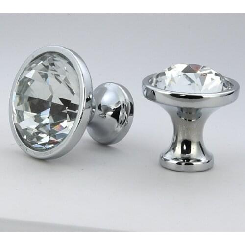 Crystal Modern European K9 Single Hole Fashion Zinc Alloy Gold Silver Cabinet Drawer knob Bedside Cabinet Wardrobe Door Handle