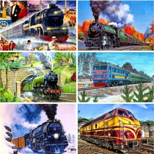 HUACAN 5D DIY Diamond Painting Train Landscape Home Decoration Full Square Drill Embroidery Picture Handcraft Art Kits