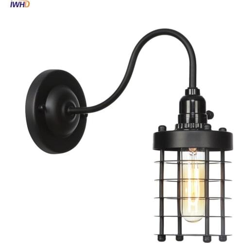 IWHD Loft Decor Black Retro Wall Light Switch Eidson Style Lighting Vintage Industrail Wall Lamp Sconce Applique Murale LED