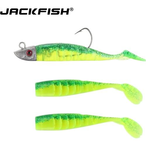 JACKFISH Jig Head T Tail Soft Fishing Lure 3PCS/10.5cm/15g Soft bait with Grankhook Swimbait fishing Tackle Pesca jigging lure