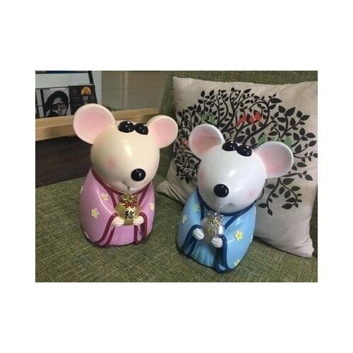 Japanese style cartoon mouse Piggy Bank Resin Lucky Crafts Money box storage Coins Decoration Accessories 2021 New Year Gift