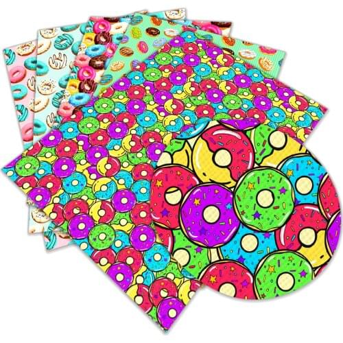 Colorful Doughnuts Printed Synthetic Leather for Hair Bows DIY Decoration Crafts 30 cm x 136 cm L208 L209