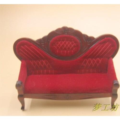 Dollhouse Miniature Couch 1/12 wooden red Furniture toy for Dolls House mini sofa Children Gift house play toys