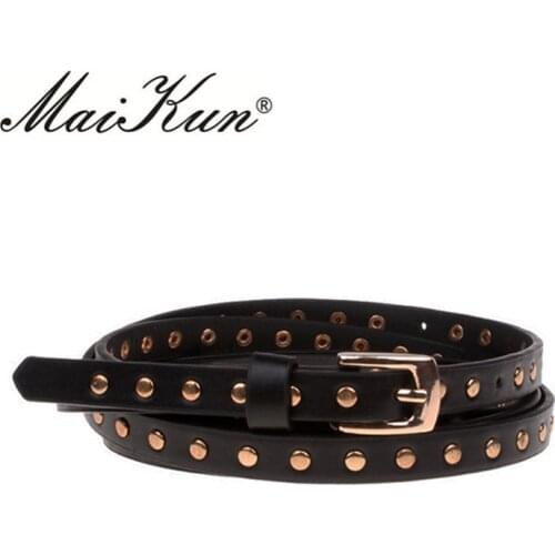 Punk Style Rocker Belts for Women Belt Black Leather Thin Gothic Belts Gold Pin Buckle