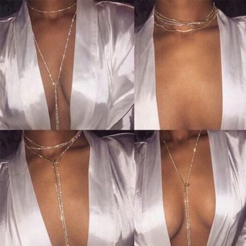 Metal Tassel Necklace Exaggerated Crystal Claw Chain Long Necklace Sexy Body Chain Chest Chain 4 Wearing patterns
