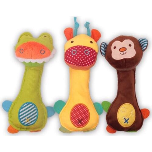 Cartoon 0-3 Years Old Lovely Plush Stuffed BB Stick Baby Grab Animal Practice Grip Grasp Newborn Comfort Rattle Stick Toys