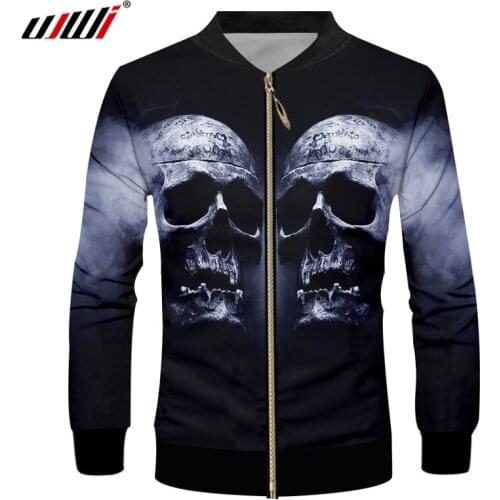 UJWI Mens Hip Hop Zip Jacket Mysterious Smoke Skulls 3D Printed Personality Punk Rock Man Zipper Coat Large Size 6XL