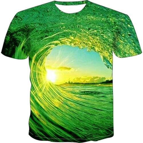 New Hot Summer 2021 Multicolor Waves Mens And Womens Casual Fashion T-Shirt Round Neck Cool Light T-Shirt Vacation Clothing
