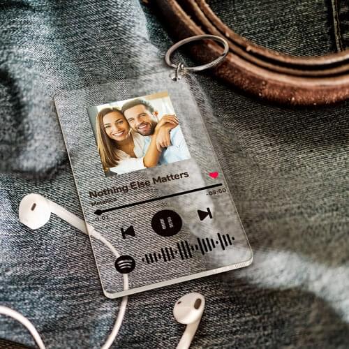New Acrylic Music Song Singer Name Personalized Music Spotify Scan Code Keychain For Women Men Keyring Custom Photo Jewelry Gift