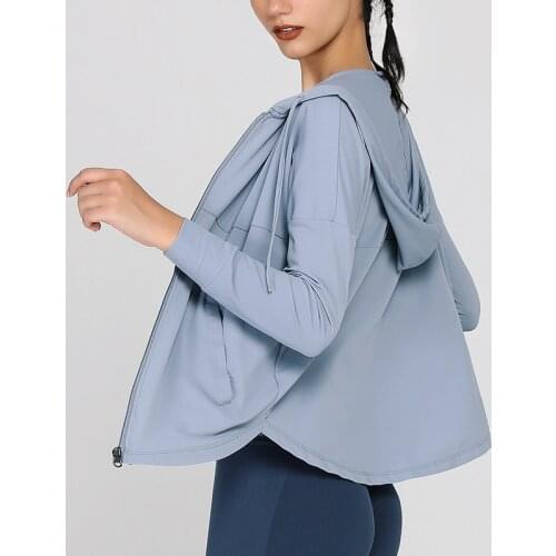 Fitness clothes womens mesh breathable sun protection clothing loose sports running zipper jacket with pockets