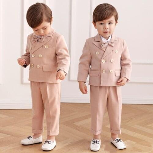 2021 Formal Boys Double Breasted Suit Gentleman Children Fashion Blazer Pants Outfits Kids Party Birthday Wedding Dress Sets