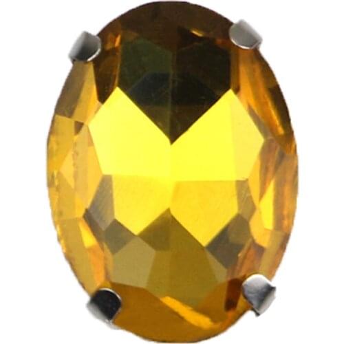 Oval Shape Four Claw Golden Yellow High Quality Silver Base Crystal Glass Flatback Sew On Rhinestones For DIY Clothing/Bag