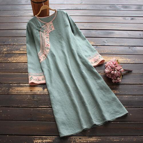 Women Dress O neck Mori Girl 2021 Spring Summer Long Sleeve Print Floral Original Cotton Linen Fashion Robe Female YoYiKamomo