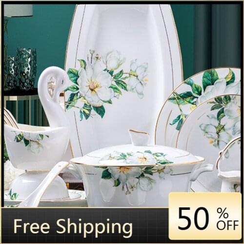 Portable Plate Set Porcelain Luxury Ceramic Plates Dinner Set Japanese Crockery Dinner Sets Pratos De Jantar Conjunto Dining Set