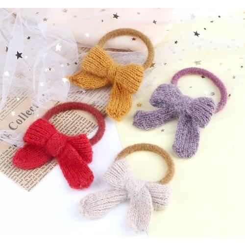 Cute Woolen Crochet knitted Bow Headwear Hair Accessories For Girls Nylon Headbands Korean Style Scrunchies Kids Women Ornaments