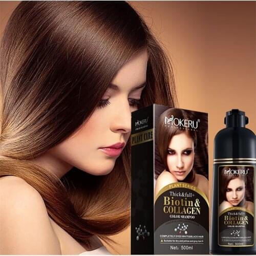 Dropshipping Mokeru 500ml Easy Coloring Dye Organic Collagen Black Dark Brown Permanent Hair Dye Shampoo For Gray Hair Darkening